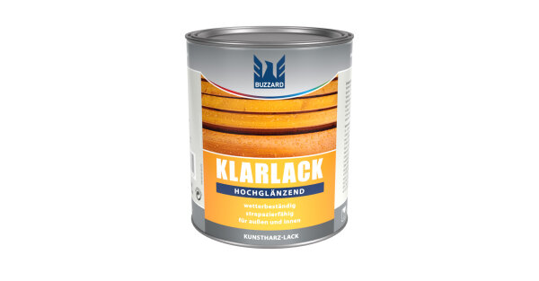 Buzzard Klarlack 750ml Hochglänzend farblos, kratzfest, hervorragender Verlauf, wetterbeständig, f. Holz und Metall, f. Innen u. Außen
