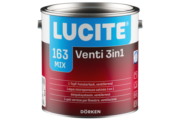 LUCITE 163 Venti 3in1 weiß 2,5L, Ventilierender Fensterlack, Seidenglänzend, Hervorragende Schmutz- und Wetterbeständigkeit