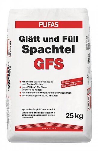 PUFAS Glätt- und Füllspachtel GFS  25KG, hervorragend zum Glätten und Verfugen von Gipskartonplatten, für alle Spachtelarbeiten auf mineralischen Untergründen Innenbereich