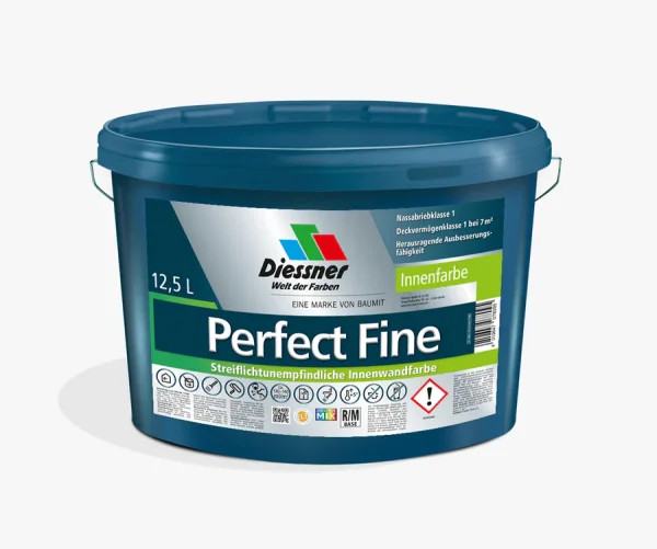 Diessner Perfect Fine 12,5L weiß, Für perfekte Oberflächen, hochdeckend, lange Offenzeit, strukturerhaltend, diffusionsfähig, Desinfektionsmittelbeständig