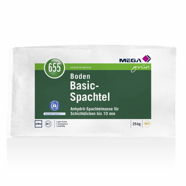 MEGA 655 MEGAgrün Boden Basic-Spachtel 25kg, Selbstverlaufender selbstverlaufender Anhydrit Bodenausgleich, innen, für Verlegung von textilen, elastischen Belägen im Innenbereich #1
