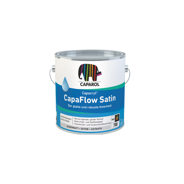 Caparol CapaFlow 2,45L Satin weiß, Wasserverdünnbarer 1K PU-Premiumlack für robuste und extrem glatte Zwischen- und Schlusslackierungen