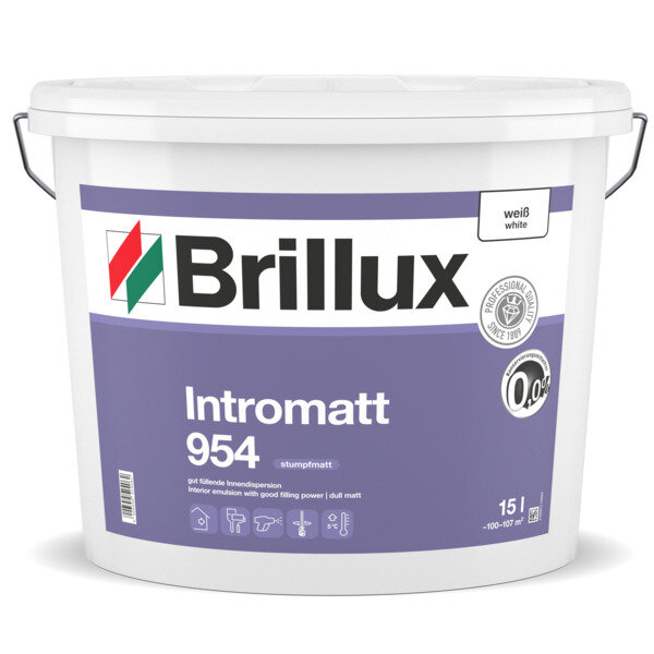 Brillux Intromatt 954 (ehemals Malerweiß Extra) 15L Altweiß, Dispersions-Innenfarbe, gut füllende Decken- u. Wandanstriche, wasserdampfdiffusionsfähig, ELF lösemittel,-weichmacherfrei