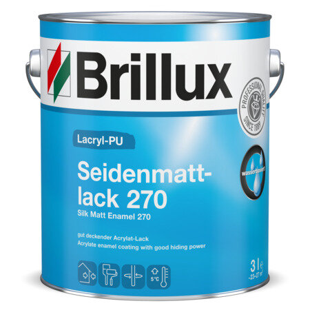 Brillux Lacryl-PU Seidenmattlack 270, 0,75L RAL 9002 grauweiß, hoch lichtbeständig, blockfest, strapazier- und reinigungsfähig, für außen und innen