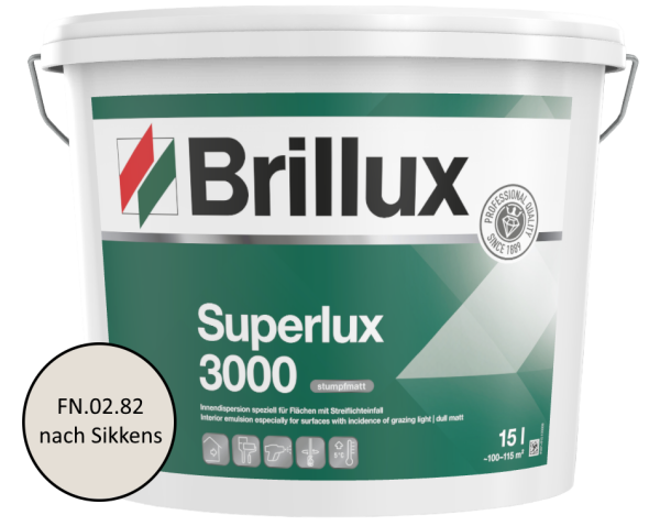 Brillux Superlux 3000 15L im Farbton FN.02.82 nach Sikkens/4041, Premium Innendispersions-Farbe mit langer Offenzeit bei Flächen mit Streiflichteinfall, hoch wasserdampfdiffusionsfähig