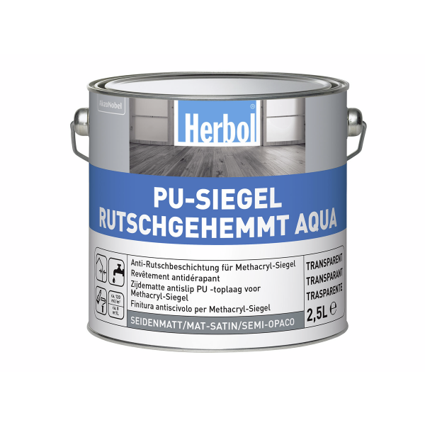 Herbol PU-Siegel Rutschgehemmt Aqua 10L farblos, PU-Klarlack rutschhemmend, Seidenmatter, wasserverdünnbarer Bodenlack mit R10-Rutschhemmung für Methacryl Siegel im Außenbereich