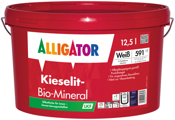 ALLIGATOR Kieselit Bio Mineral LKF weiß 5L, Silikat-Innenfarbe, max. Deckkraft1, Allergiker geeignet, für angenehmes Raumklima, Hoch diffusionsfähig