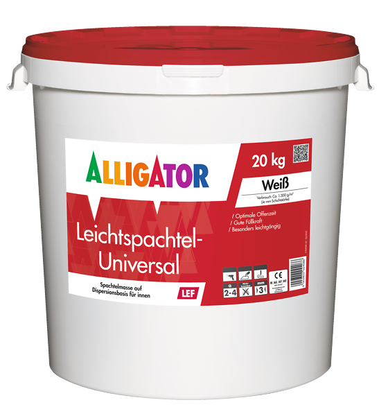 ALLIGATOR Leichtspachtel-Universal LEF 25KG, Für Roll,- Hand- und Spritzverarbeitung, Q2-Q4, Besonders leichte Verarbeitung, Sehr gute Füllkraft