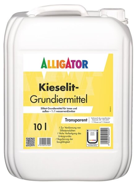 ALLIGATOR Kieselit Grundiermittel 1L, Silikatbasis, Grundier- und Verdünnungskonzentrat, Hoch diffusionsfähig für Innen und Außen