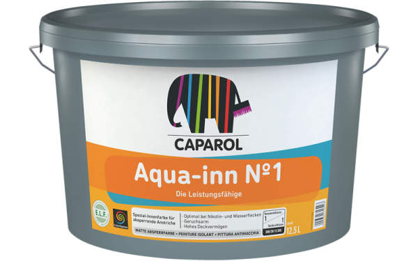 CAPAROL Aqua-inn No 1 weiß 12,5L, Hoch deckende Absperrfarbe Isolierfarbe als Grund- und Deckfarbe, hoher Weißgrad, diffusionsfähig, tönbar