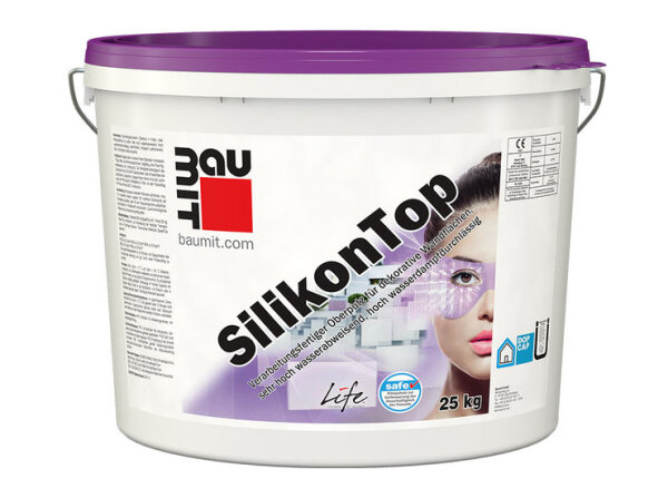 Baumit SilikonTop 25KG weiß 1,5mm, Verarbeitungsfertiger Silikonharzputz, sehr hoch wasserabweisend, witterungs- und frostbeständig, stoß,-u. kratzfest, tönbar