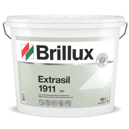Brillux Extrasil 1911 Weiß 15L, Fassadenfarbe auf Silikatbasis, hoch wasserdampfdiffusionsfähig u. hoch wetterbeständig, TÖNBAR