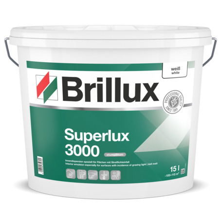 Brillux Superlux ELF 3000 wei&szlig;, Premium-Innendispersion mit langer Offenzeit, bei Fl&auml;chen mit Streiflichteinfall