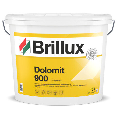 Brillux Dolomit 900 weiß, Allround-Innendispersions-Farbe, lange Offenzeit, sehr guter Verlauf, emissionsarm, lösemittel- und weichmacherfrei (ELF)