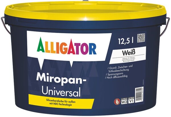 ALLIGATOR Miropan-Universal wei&szlig; 12,5L, Fassadenfarbe mit Silicon-Hybrid-Technologie, 3in1 +Algen- u.Pilzbefallschutz, Hoch diffusionsf&auml;hig