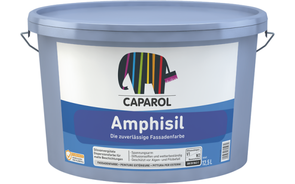 CAPAROL Amphisil 12,5L weiß, siliconverstärkte Fassadenfarbe, diffusionsoffen und wetterbeständig, geschützt vor Algen- und Pilzbefall