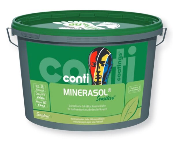 Conti MineraSol weiß 12,5L, Sol-Silikat-Fassadenfarbe für hochwertige Fassadenbeschichtungen, stark wasserabweisend