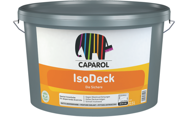 CAPAROL IsoDeck 12.5L wei&szlig;, Spezial-Innenfarbe mit Absperr-Wirkung gegen Nikotinverf&auml;rbung, l&ouml;semittelfrei, weichmacherfrei