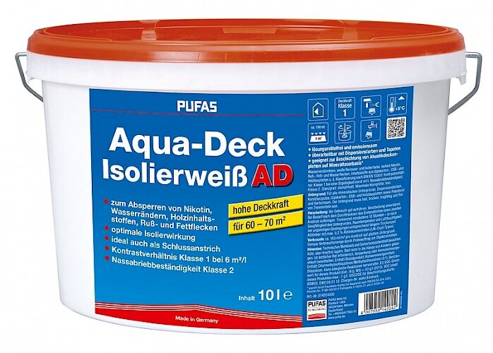 PUFAS Aqua-Deck Isolierweiß AD weiß 10L, Absperren von Nikotin
