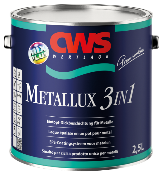 CWS WERTLACK® Metallux 3in1 | weiß | 2,5 l | dekorativer Korrosionsschutz, Direkthaftung auf verzinktem Stahl, Kupfer, Aluminium u. Hart-PVC