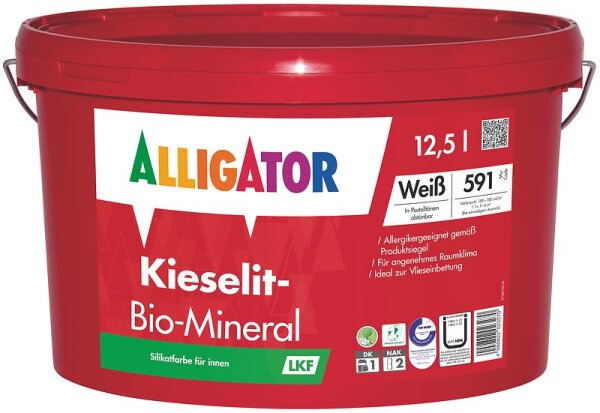 ALLIGATOR Kieselit-Bio-Mineral LKF weiß 12,5L, Silikat-Innenfarbe, max. Deckkraft1, Allergiker geeignet, für angenehmes Raumklima, Hoch diffusionsfähig