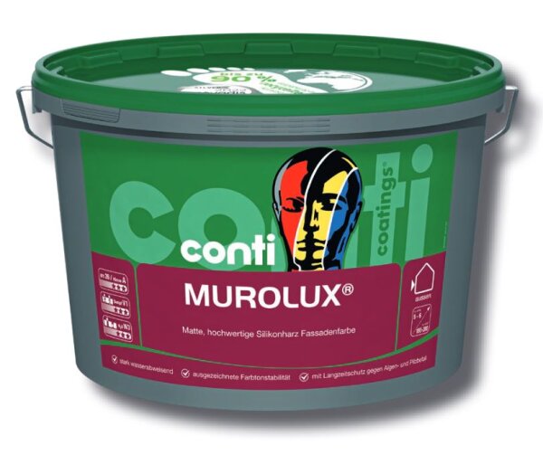 Conti Murolux weiß 12,5L, hochwertige Silikonharz-Fassadenfarbe, stark Wasserabweisend, hoch diffusionsfähig, Algen-, Pilzschutz,-tönbar-
