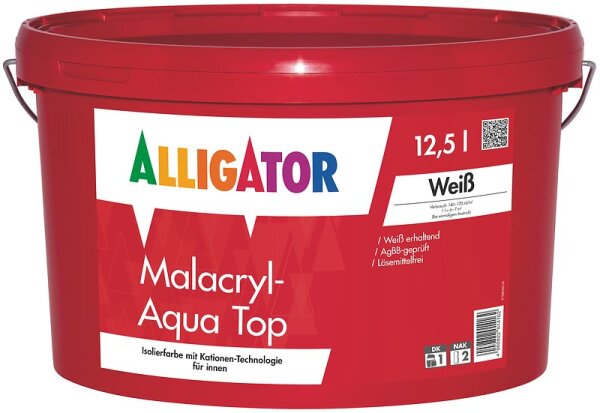 ALLIGATOR Malacryl-Aqua Top wei&szlig; 12,5L, hoch isolierend Nikotinverf&auml;rbung,- Wasserflecken, f&uuml;r lebensmittelverarbeitende Betriebe geeig.