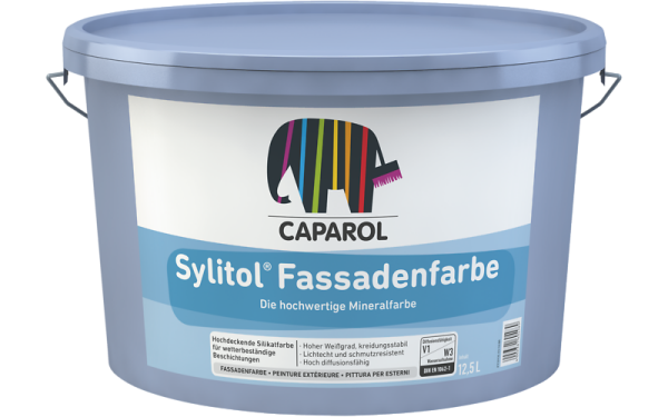 CAPAROL Sylitol Fassadenfarbe weiß 12,5L auf Silikatbasis, hoher Weißgrad, quarzverstärkt für gute Haftung, Wetterbeständig, CO2-durchlässig