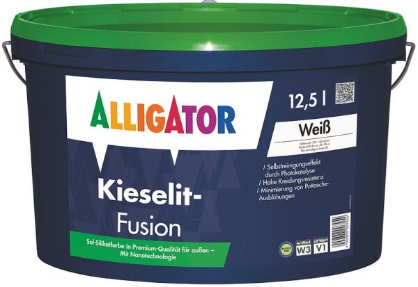 ALLIGATOR Kieselit-Fusion wei&szlig; 12,5L, Sol-Silikatfarbe, mit Nanotechnologie, vor Algen- und Pilzbefall gesch&uuml;tzt, Biozidfrei
