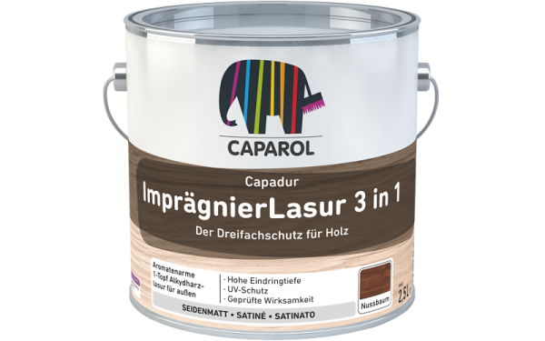 CAPAROL Capadur ImprägnierLasur 3 in 1 Eiche 2,5L, Der Dreifachschutz für Holz, Farbige Gestaltung, Wetterschutz und Bläue,-Fäulnispilz-Schutz