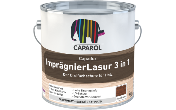 CAPAROL Capadur ImprägnierLasur 3 in 1 Palisander 2,5L, Der Dreifachschutz für Holz, Farbige Gestaltung, Wetterschutz und Bläue,-Fäulnispilz-Schutz