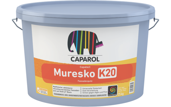 CAPAROL Capatect Muresko Fassadenputz K15 weiß 25KG, Verarbeitungsfertiger siliconharzverstärkter Fassadenputz, Schutz gegenüber Pilz- und Algenbefall