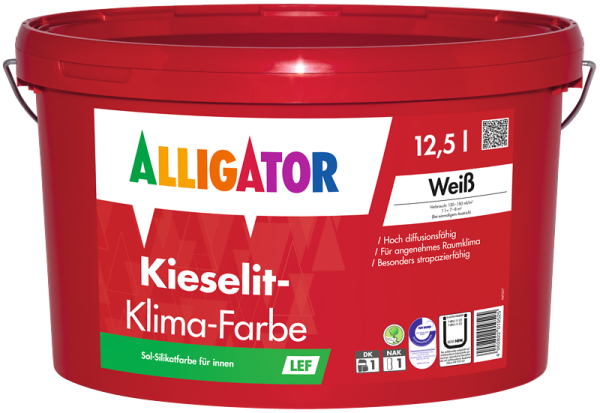 ALLIGATOR Kieselit-Klima-Farbe LEF Wei&szlig; 12,5L, Hoch strapazierf&auml;hig u. diffusionsf&auml;hig, -t&ouml;nbar-