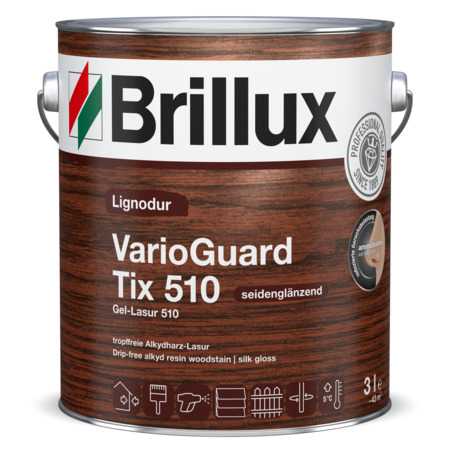 Brillux Lignodur VarioGuard Tix 510 (Gel-Lasur) 3L Pretect, Eintopfsystem, wetterbest&auml;ndiger Lasuranstrich, tief eindringend