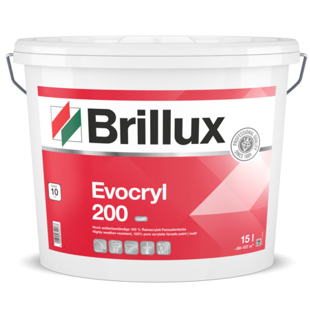 Brillux Evocryl 200 wei&szlig;, Verschmutzungsunempfindliche 100%-Reinacrylat-Fassadenfarbe, hoch wetterbest&auml;ndig, wasserdampfdiffusionsf&auml;hig