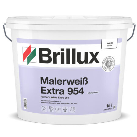 Brillux Malerweiß Extra 954, 10L, Dispersions-Innenfarbe, gut füllende Decken- u. Wandanstriche, wasserdampfdiffusionsfähig, ELF lösemittel,-weichmacherfrei