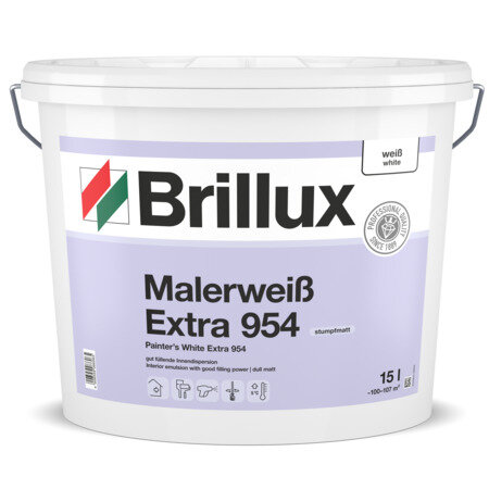 Brillux Malerweiß Extra 954, 15L, Dispersions-Innenfarbe, gut füllende Decken- u. Wandanstriche, wasserdampfdiffusionsfähig, ELF lösemittel,-weichmacherfrei