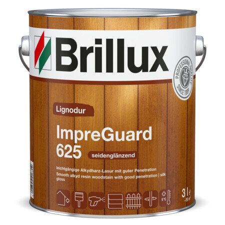 Brillux ImpreGuard 625 0,75L Teak, imprägnierender Lasuranstrich seidenglänzend, Wasser abweisend, feuchtigkeitsregulierend, Ein-Topf-System