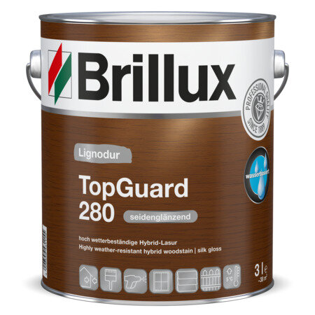 Brillux TopGuard 280 3L, seidengl&auml;nzende wasserbasierte Hybridlasur, Innen/Au&szlig;en, -T&ouml;nbar-