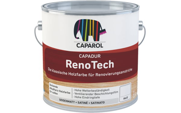 CAPAROL Capadur RenoTech (Holzfarbe) Weiß, 3 in 1 System, extrem hoher Feuchteschutz, hohe Wetterbeständigkeit, Pilzbefall-Schutz