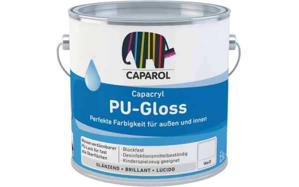 CAPAROL Capacryl PU-Gloss weiß, glänzender Acryl-Lack f. Holz,-Metall,- u. Hart PVC, Hohe Kratz- u.Stoßfestigkeit, auch f .Kinderspielzeug