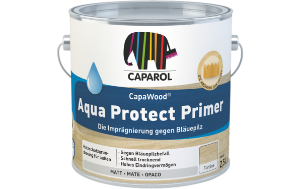 CAPAROL Capawood Aqua Protect Primer 750ml (ehemals Holz Schutzgrund), Imprägnierung zum Schutz gegen holz­zerstörende,-verfärbende Pilze und Bläuepilzbefall, Wasserverdünnbar