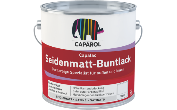 CAPAROL Capalac Seidenmatt-Buntlack weiß 0,75L, Hohe Schlag- und Stoßfestigkeit, Hervorragendes Deckvermögen, für Holz, Metall u. Hart-PVC