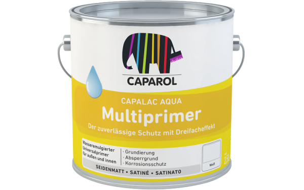 CAPAROL Capalac Aqua Multiprimer weiß, Grundierung mit Dreifacheffekt-Schutz: Absperrgrund, Korrosionsschutz, Haftgrund f. Holz, Zink, Kupfer, Hart-PVC, Stahl uvm
