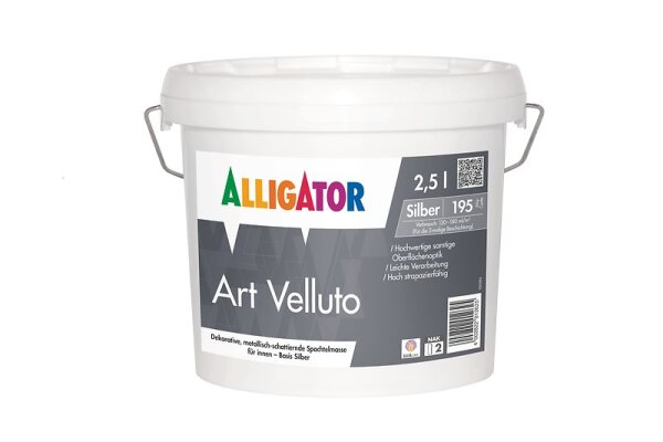Alligator Art Velluto 2,5L Grundbase-Silber, Dekorative, metallisch-schattierend wirkende Spachtelmasse mit Samteffekt für Wand- und Deckenflächen
