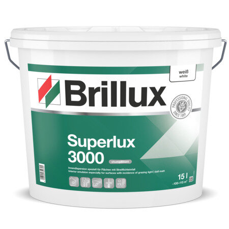 Brillux Superlux 3000 weiß 15L, Premium Innendispersions-Farbe mit langer Offenzeit bei Flächen mit Streiflichteinfall, hoch wasserdampfdiffusionsfähig
