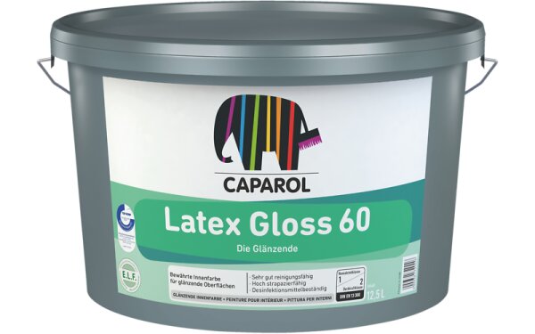 CAPAROL Latex Gloss 60 wei&szlig;, f&uuml;r gl&auml;nzende, hochstrapazierf&auml;hige Innenanstriche auf Fl&auml;chen