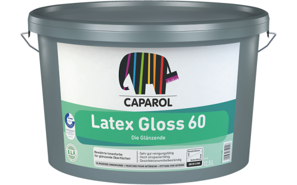 CAPAROL Latex Gloss 60 weiß, Für glänzende, hochstrapazierfähige Innenanstriche, hoch reinigungsfähig, hoher Weißgrad u. strukturerhaltend