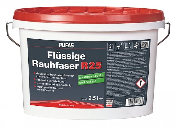 PUFAS Flüssige Rauhfaser R25 weiß, waschfeste Dispersionsfarbe für dekorative ansatzfreie Rauhfaser-Struktur, lösungsmittelfrei