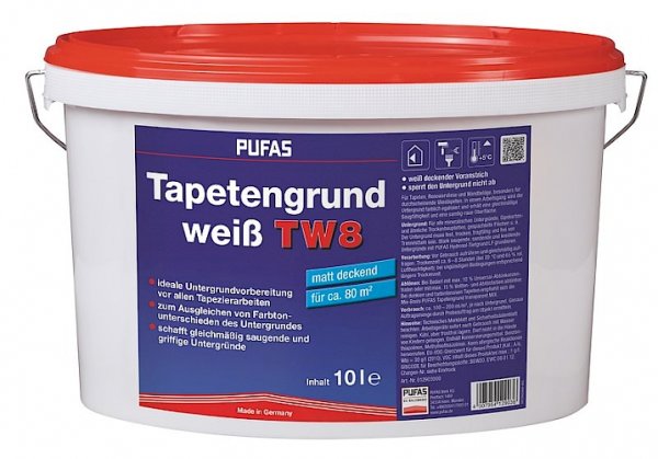 PUFAS Tapetengrund weiß TW8, ideale Untergrundvorbereitung für durchscheinende Tapeten, weiß deckend, lösungsmittelfrei
